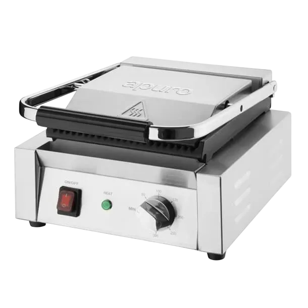 Apuro CU600-A 1.5kW Bistro Ribbed Contact Grill – Heavy Duty Cast Iron Plates commercial kitchen equipment