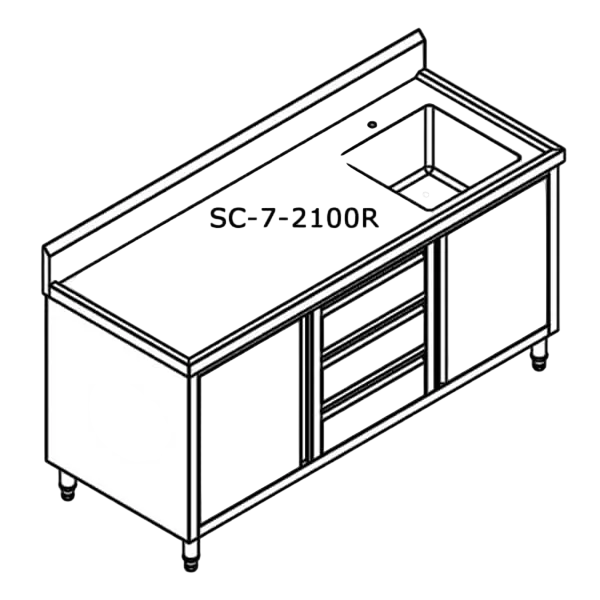 FED SC-7-2100R-H Stainless Steel Sink Cabinet – 2100mm Right Sink commercial kitchen equipment