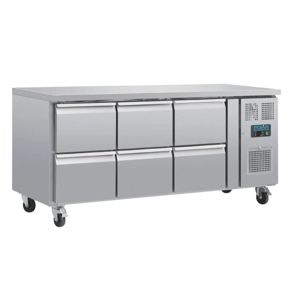 Polar DA548-A U-Series Six Drawer Counter Fridge – 6xGN, Stainless, 300W commercial kitchen equipment
