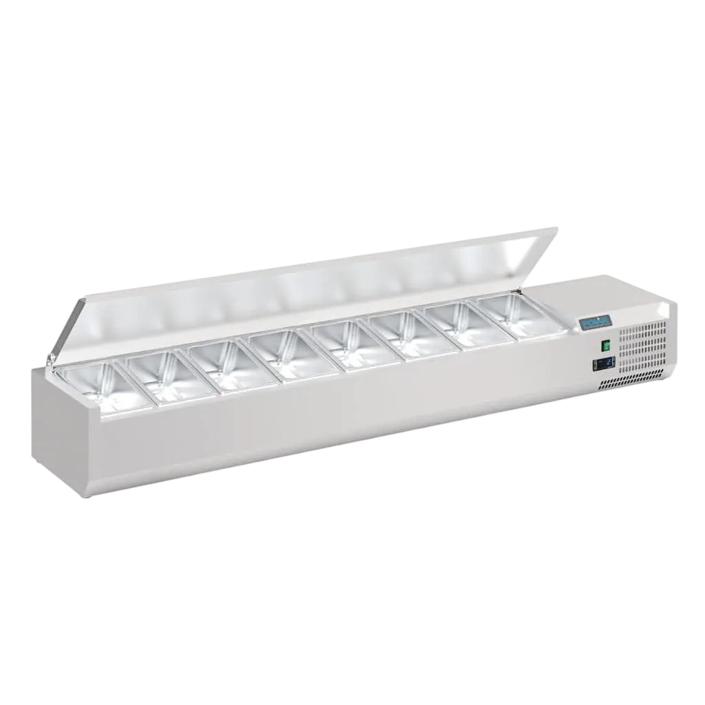 Polar G-Series Countertop Prep Fridge with Lid 8x 1/4GN with Hard Stainless Lid commercial kitchen equipment