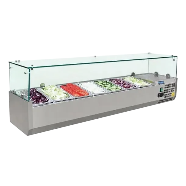 Polar G609-A Countertop Prep Fridge – 7×1/4GN, Glass Surround commercial kitchen equipment