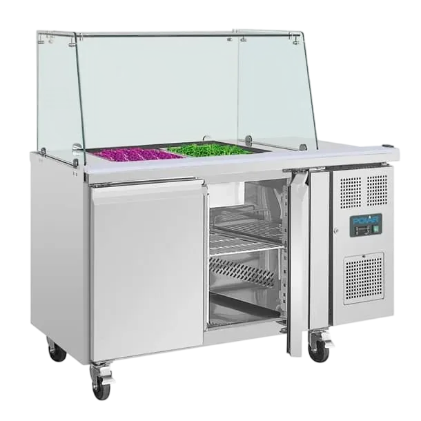 Polar U-Series GN Counter Saladette with Square Sneeze Guard - 2 Door commercial kitchen equipment