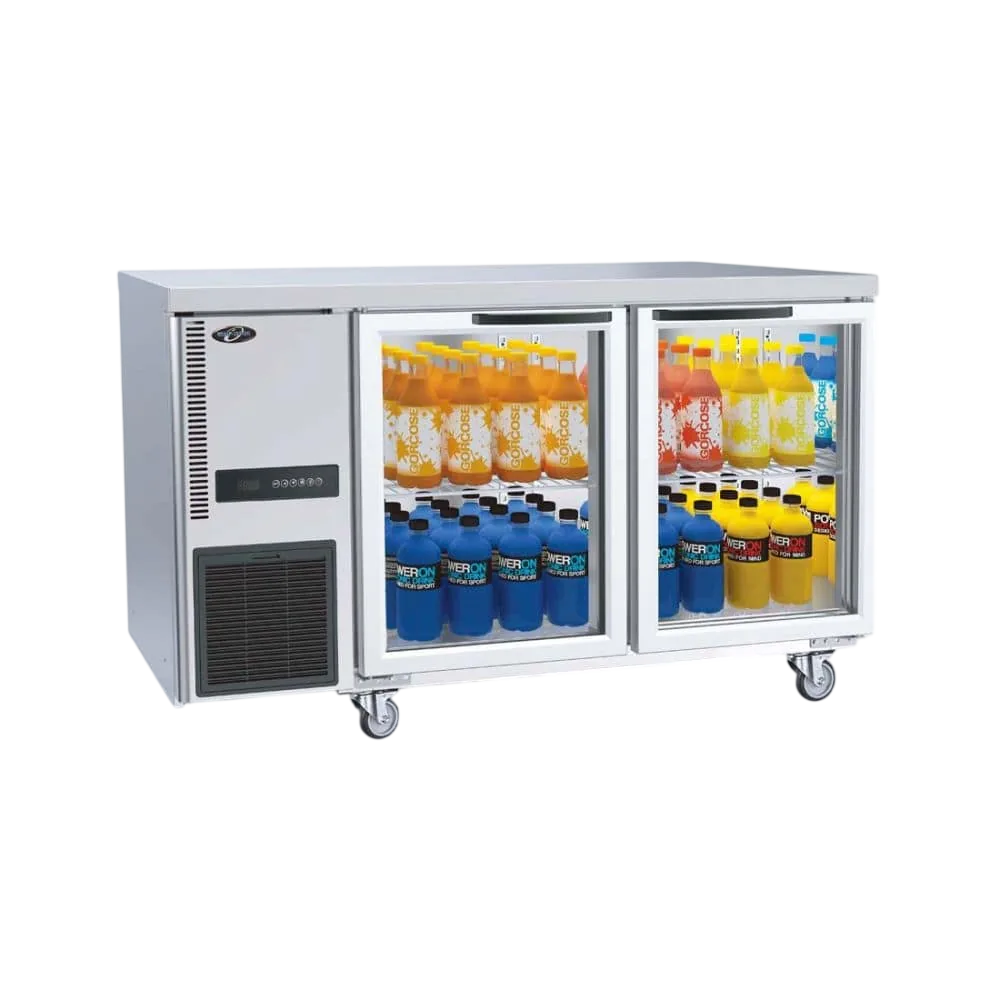 Thermaster TL1200TNG 2 Glass Door Workbench Fridge – 250L commercial kitchen equipment