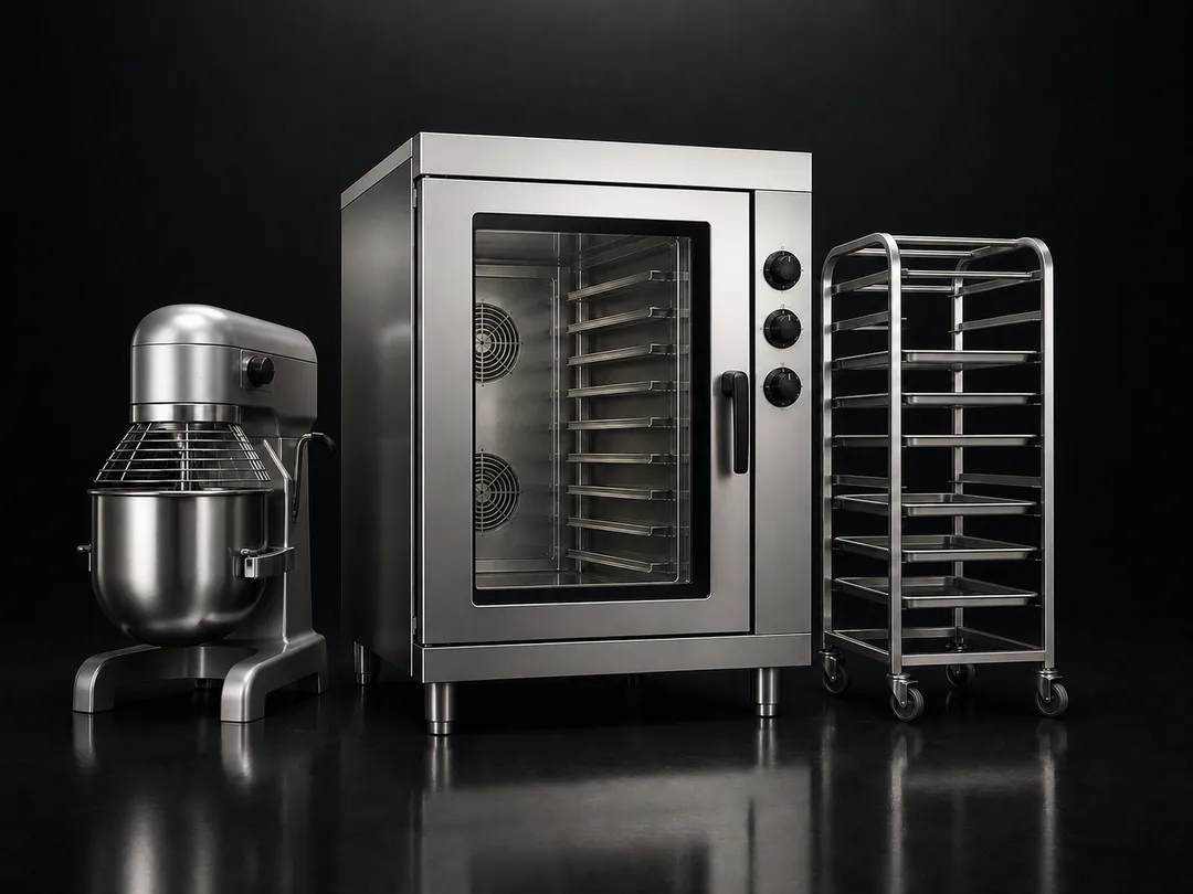 Commercial bakery mixer, oven and rack equipment