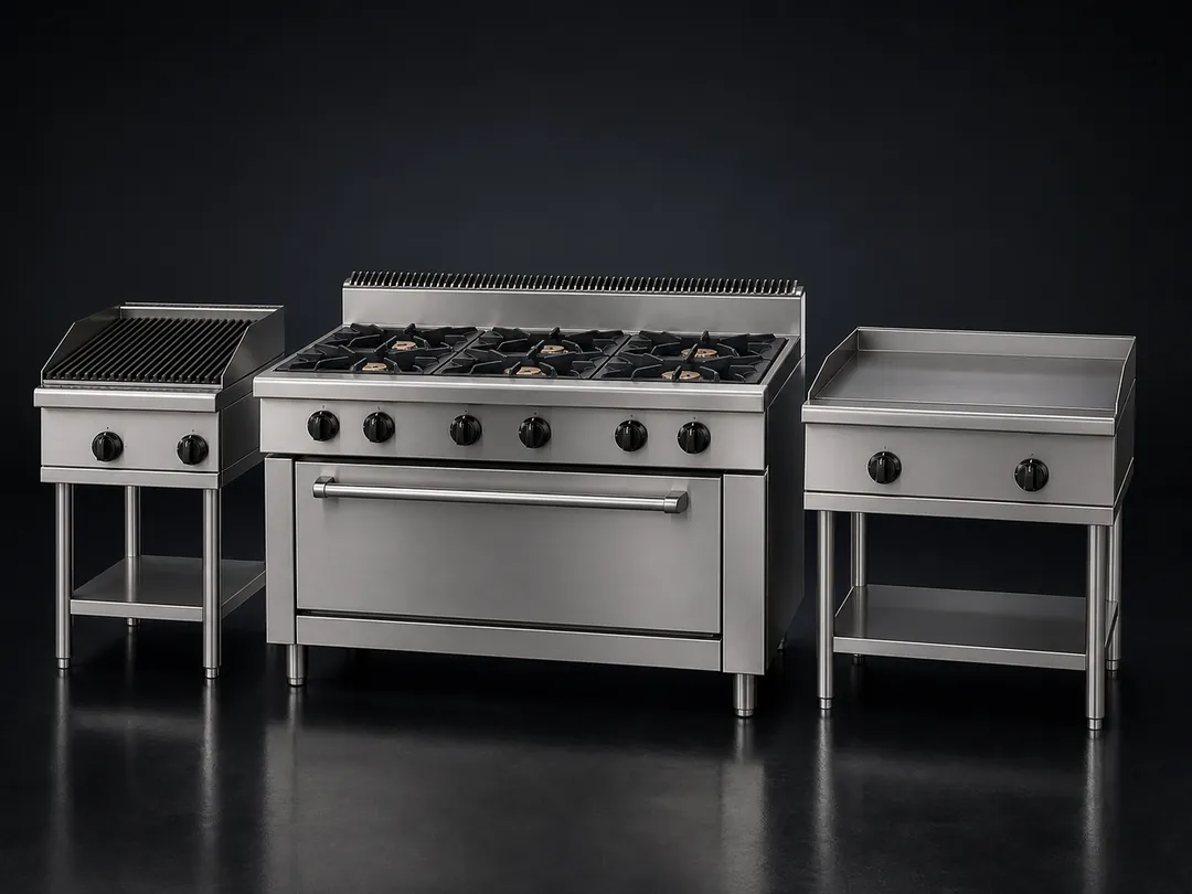 Commercial range, char grill and griddle cooking equipment