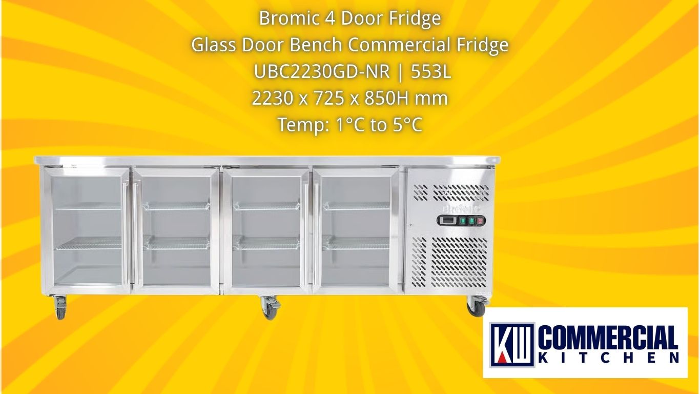 Bromic Chiller UBC2230GD-NR: 4 Glass Door Underbench Fridge 553L