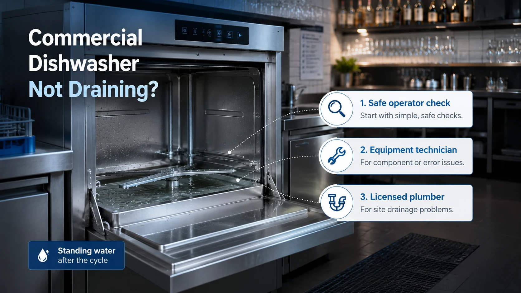 Commercial Dishwasher Not Draining? Safe Checks and Who to Call