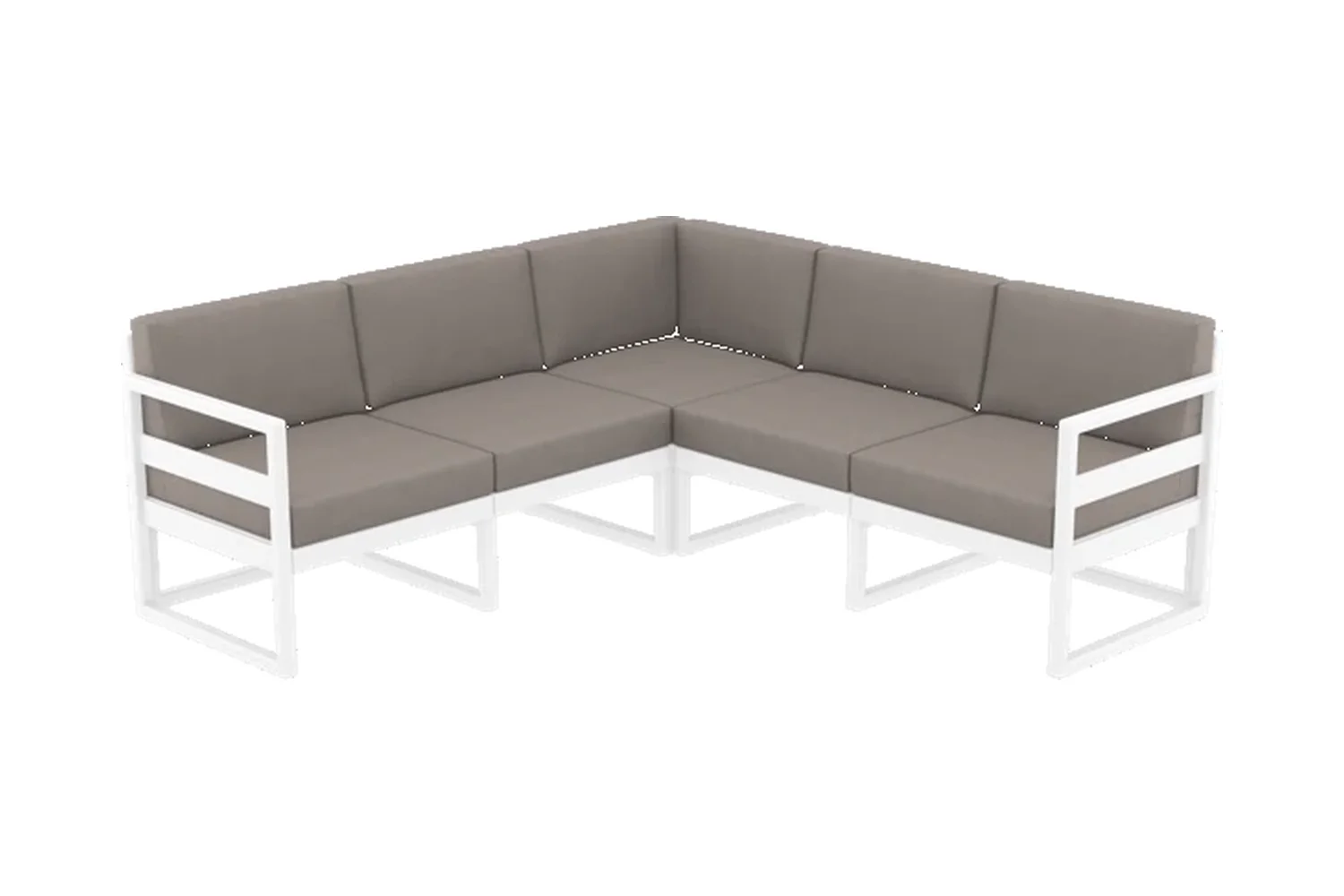 Siesta Mykonos white-frame modular corner lounge set with taupe cushions