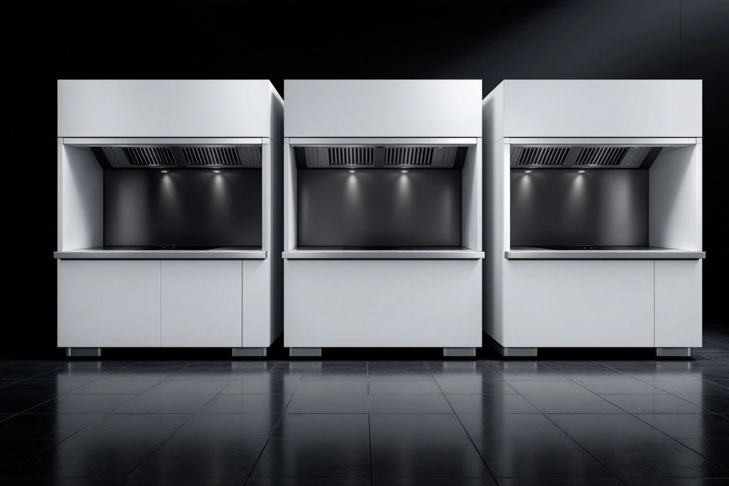 FED Stainless Steel Range Hood and Workbench System in 1200mm, 1500mm, and 1800mm widths