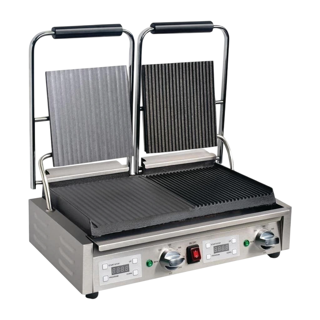 Apuro FC386-A Double Half Ribbed Contact Grill – 2.9kW commercial kitchen equipment