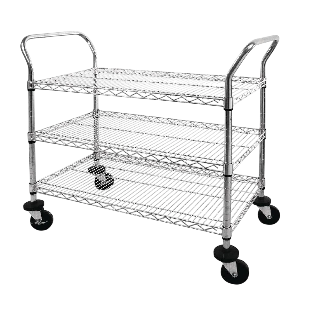 Vogue CC432 Chrome 3-Tier Wire Trolley – 910mm commercial kitchen equipment