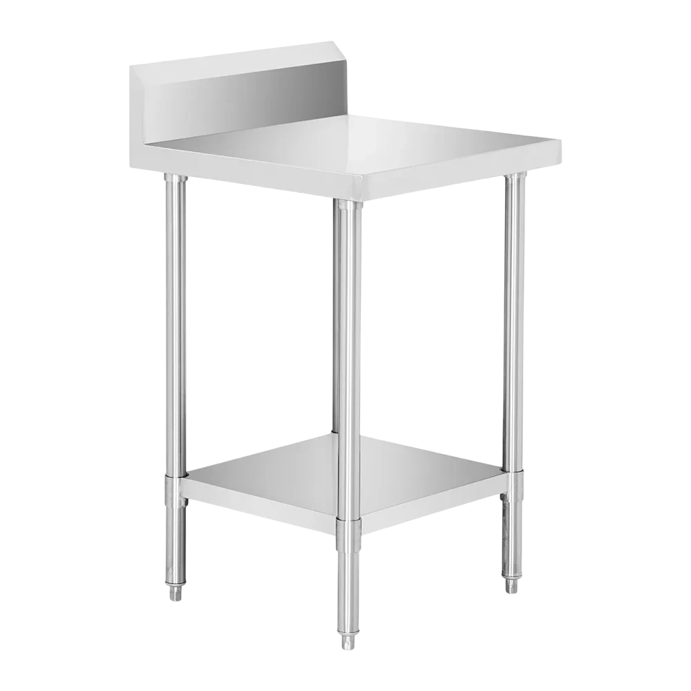 FED WBB7-0300/A stainless steel modular workbench infill with splashback and undershelf, 300mm – front view, Australia