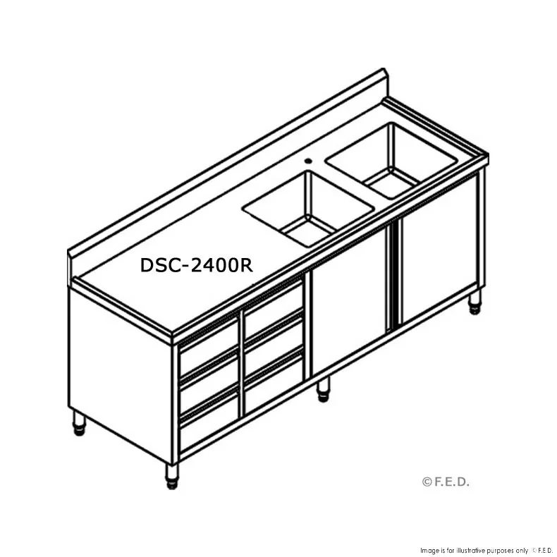 FED DSC-2400R-H Stainless Steel Double Sink Cabinet
