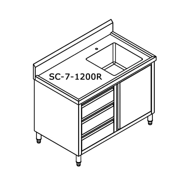Modular Systems SC-7-1200R-H right-sink stainless cabinet