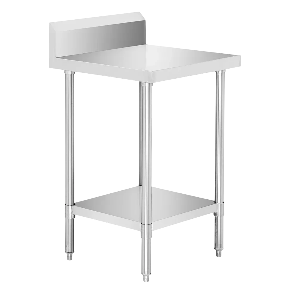FED WBB6-0600/A stainless steel workbench with splashback, 600mm, solid undershelf – front view, Australia