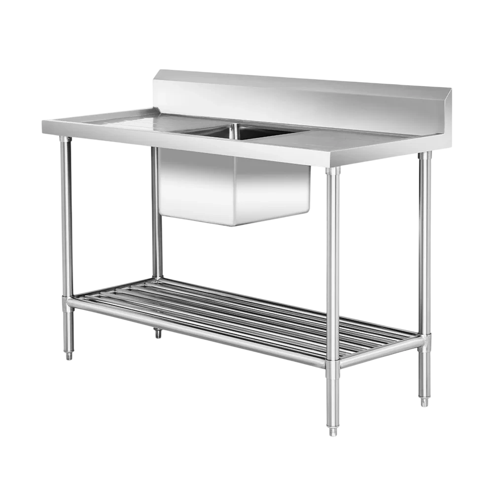 FED SSB6-1500C/A stainless steel single centre sink bench with pot undershelf, 1500mm wide – Australia