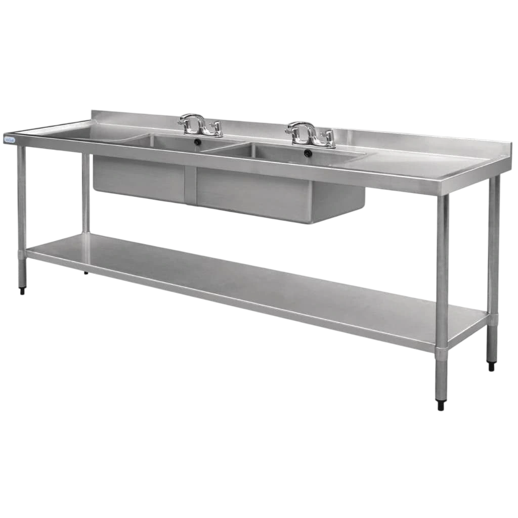 Vogue Double Bowl Sink Double Drainer - 2400mm x 700mm (90mm Drain) commercial kitchen equipment