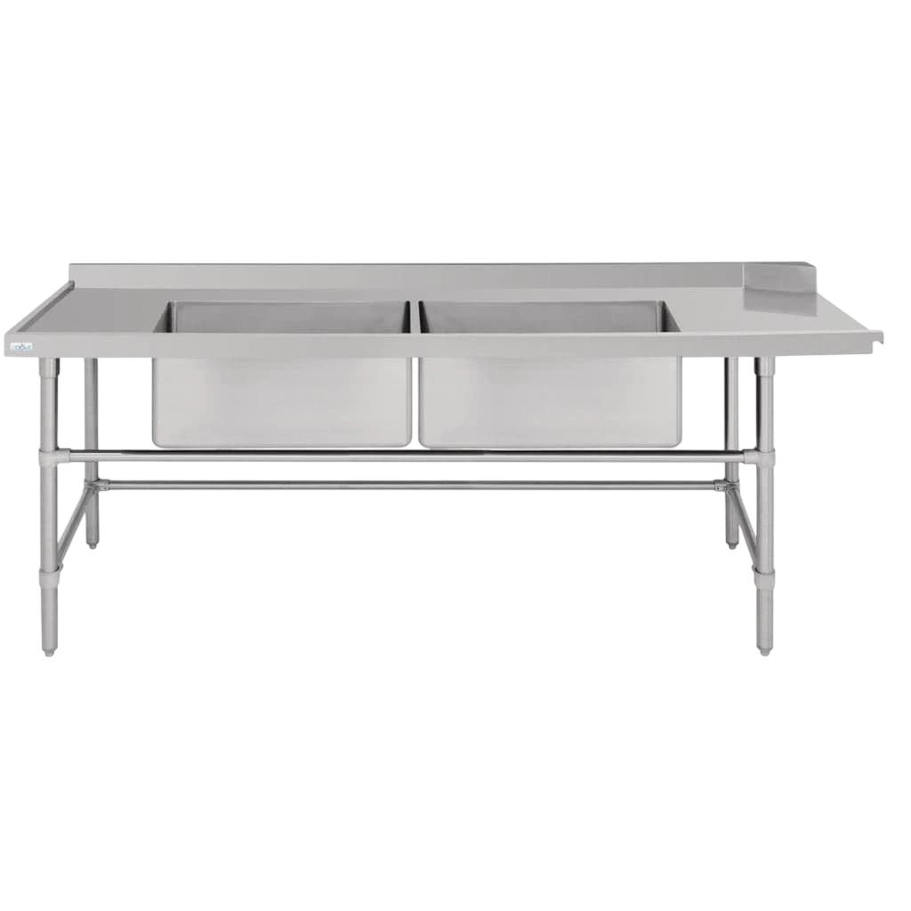 Vogue Dishwasher Inlet Table with Double Bowl Sink 2400mm L/H (DE475) commercial kitchen equipment