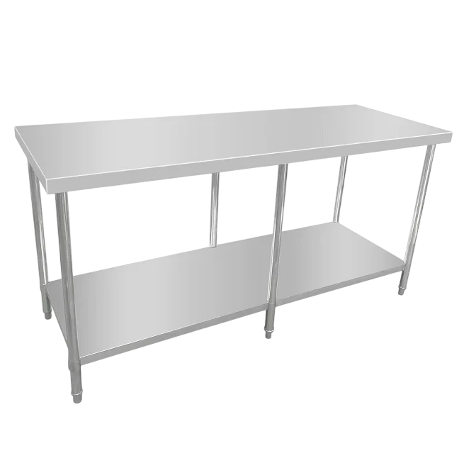 Kitchen Knock Stainless Steel Bench with Timber Layer Flat 2400x700mm – 419919
