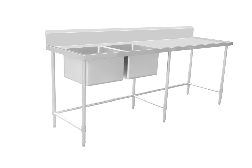 Kitchen Knock 631119 Stainless Steel Double Sink Bench – Left Sink, 2400x700mm