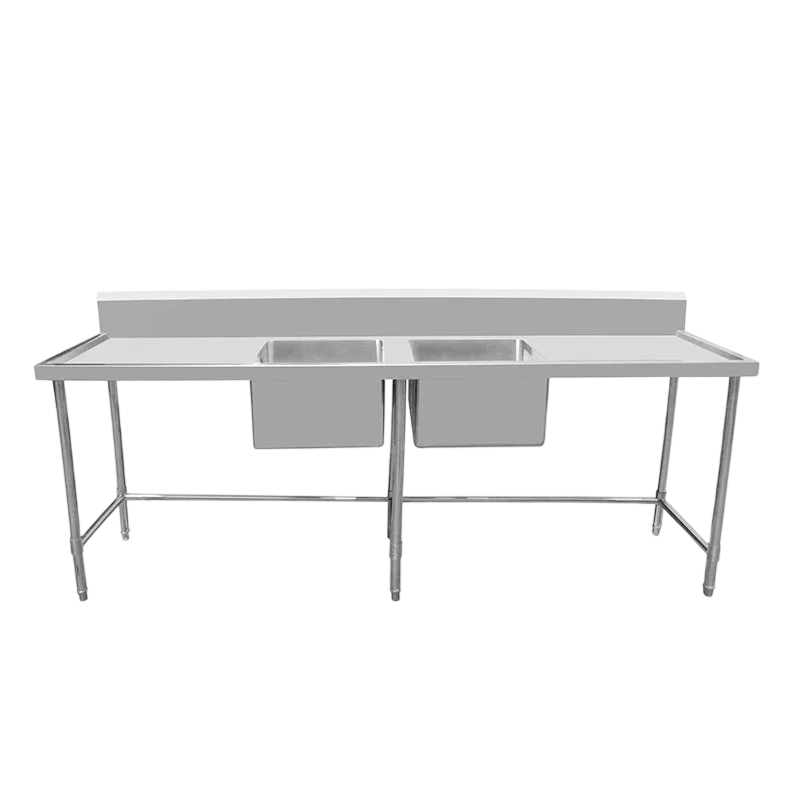 Kitchen Knock 419961 Stainless Steel Double Sink Bench – Center Sink, 2400x700mm
