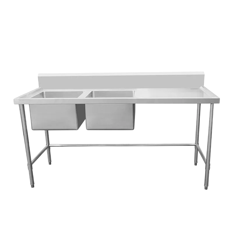 Kitchen Knock 620335 Double Left Sink Bench – 1500×600mm Stainless Steel, 2 Bowls, Leg Brace