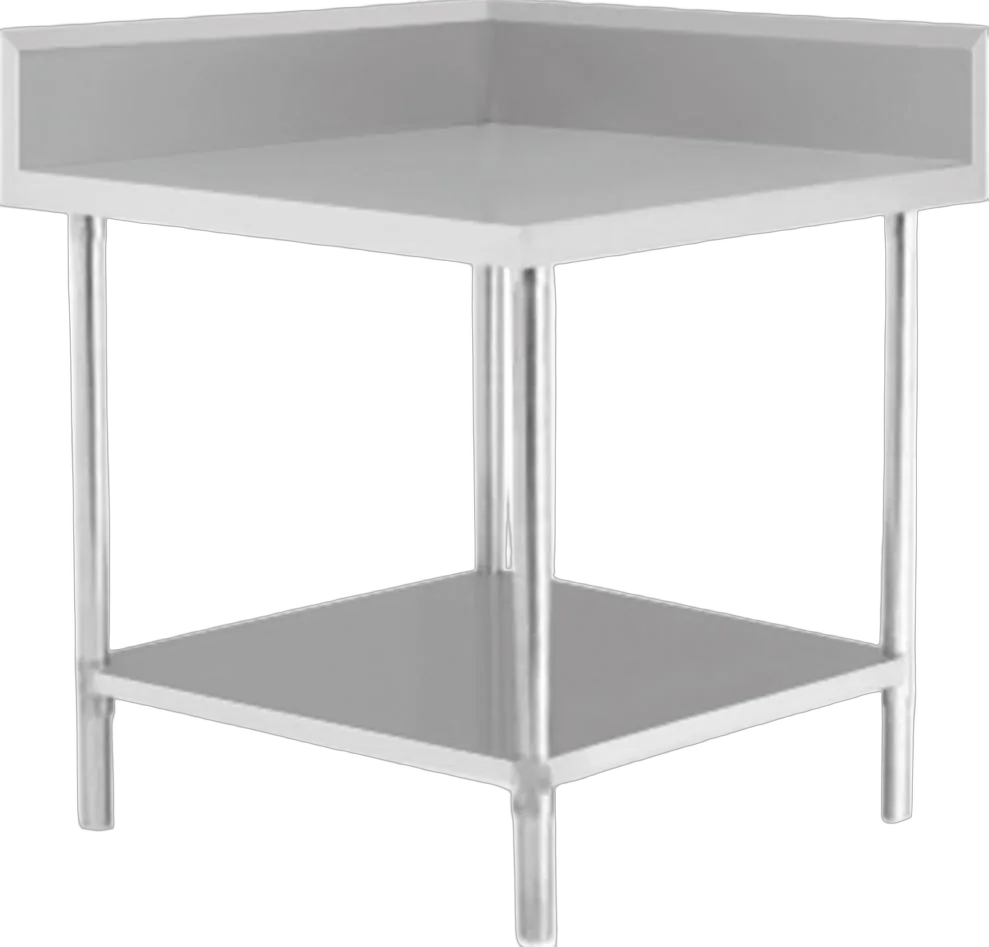 Kitchen Knock 700mm Corner Work Bench | 304 Stainless Steel Splashback & Undershelf – 631586