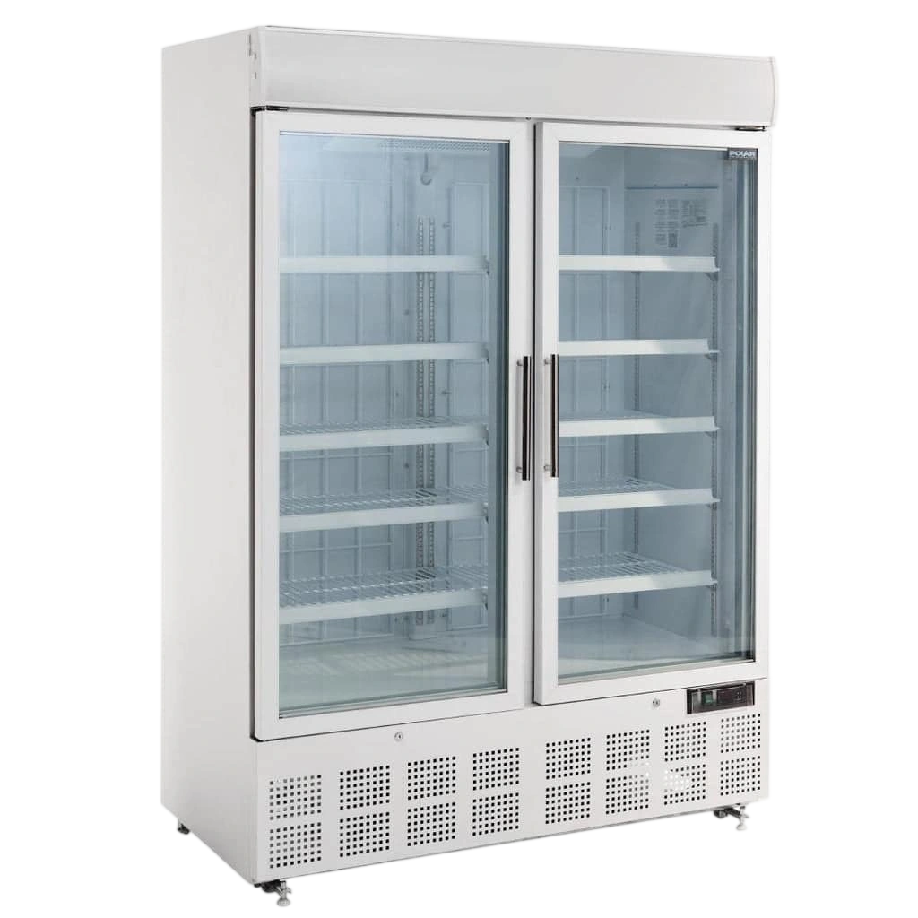 Polar G-Series GH507-A 2 Door Upright Display Freezer | 920L White commercial kitchen equipment