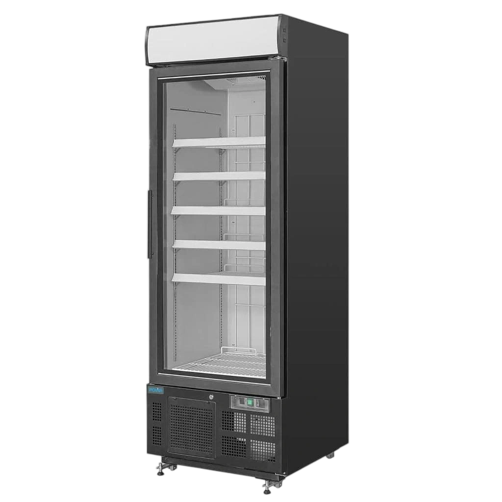 Polar GH428-A Upright Display Freezer – 412L Black Glass Door commercial kitchen equipment