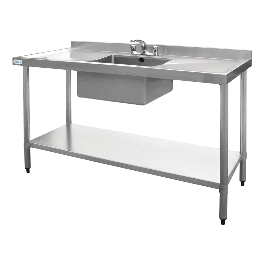 Vogue Single Bowl Sink Double Drainer - 1500mm x 700mm (90mm Drain) commercial kitchen equipment