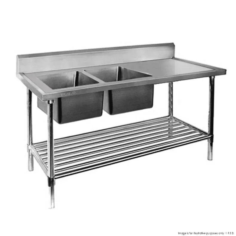FED DSB6-1500L/A Double Sink Bench with Pot Undershelf – 1500mm