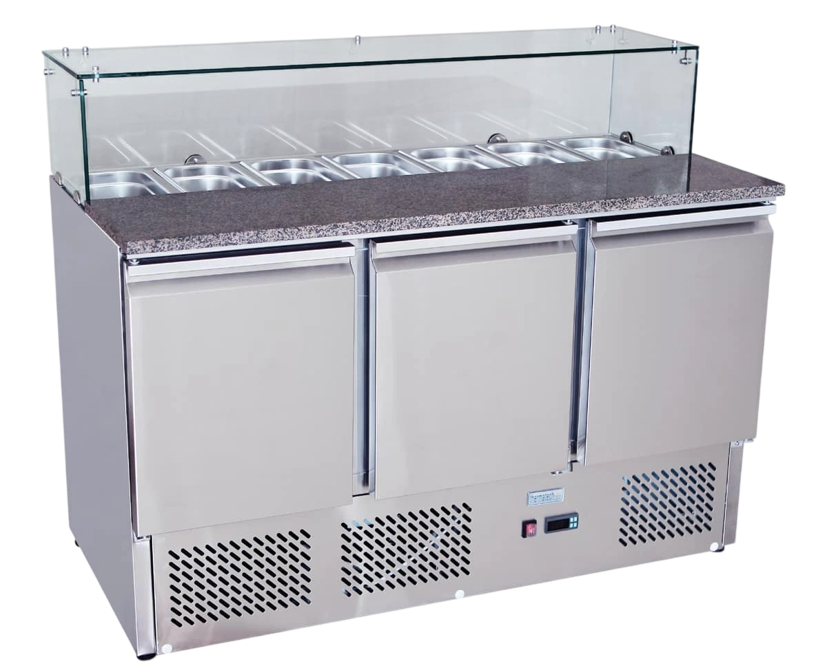 Atosa ESL3864 3-Door Pizza Saladette Fridge with Marble Top – 380L commercial kitchen equipment