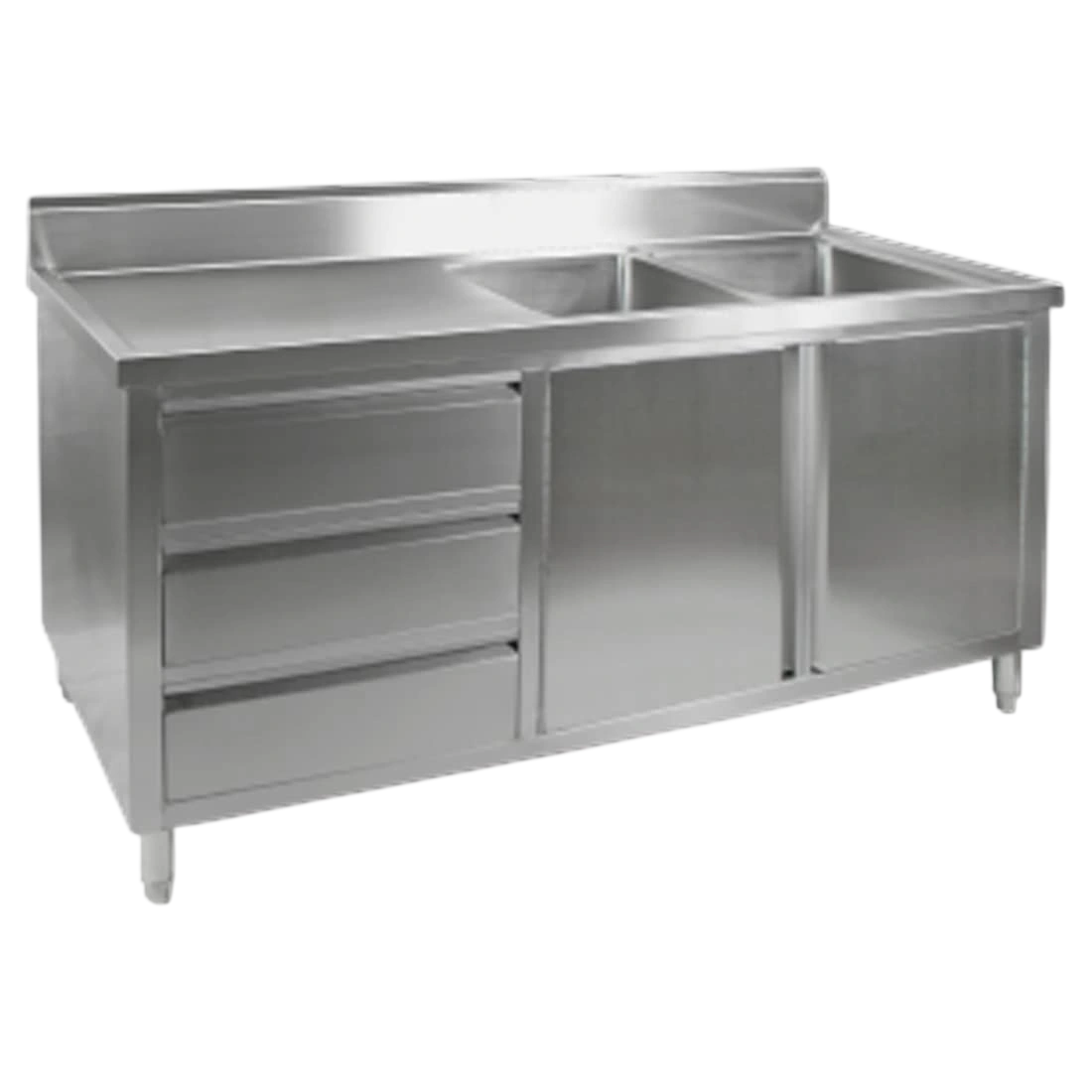 FED DSC-1800R-H Stainless Steel Sink Cabinet – 2 Sink, 3 Drawers, 1800mm commercial kitchen equipment