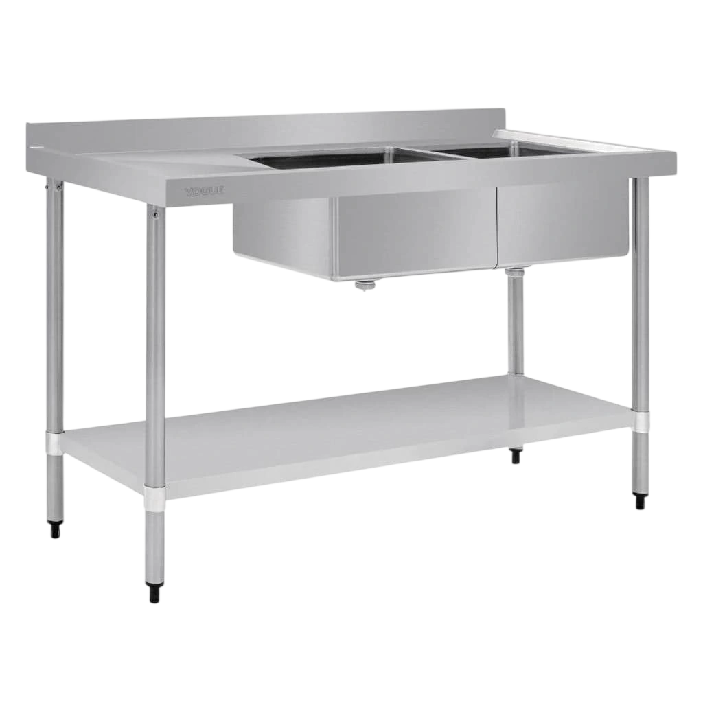 Vogue HC905 Double Bowl Sink L/H Drainer – 1500mm / 250mm Deep Bowls commercial kitchen equipment