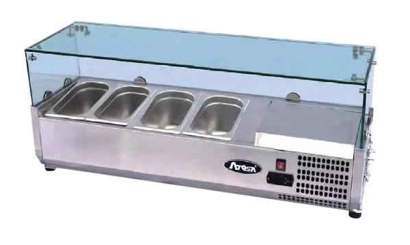Atosa ESL3890 countertop salad bar with glass sneeze guard, 9×GN 1/3 pans, stainless steel – front view, Australia