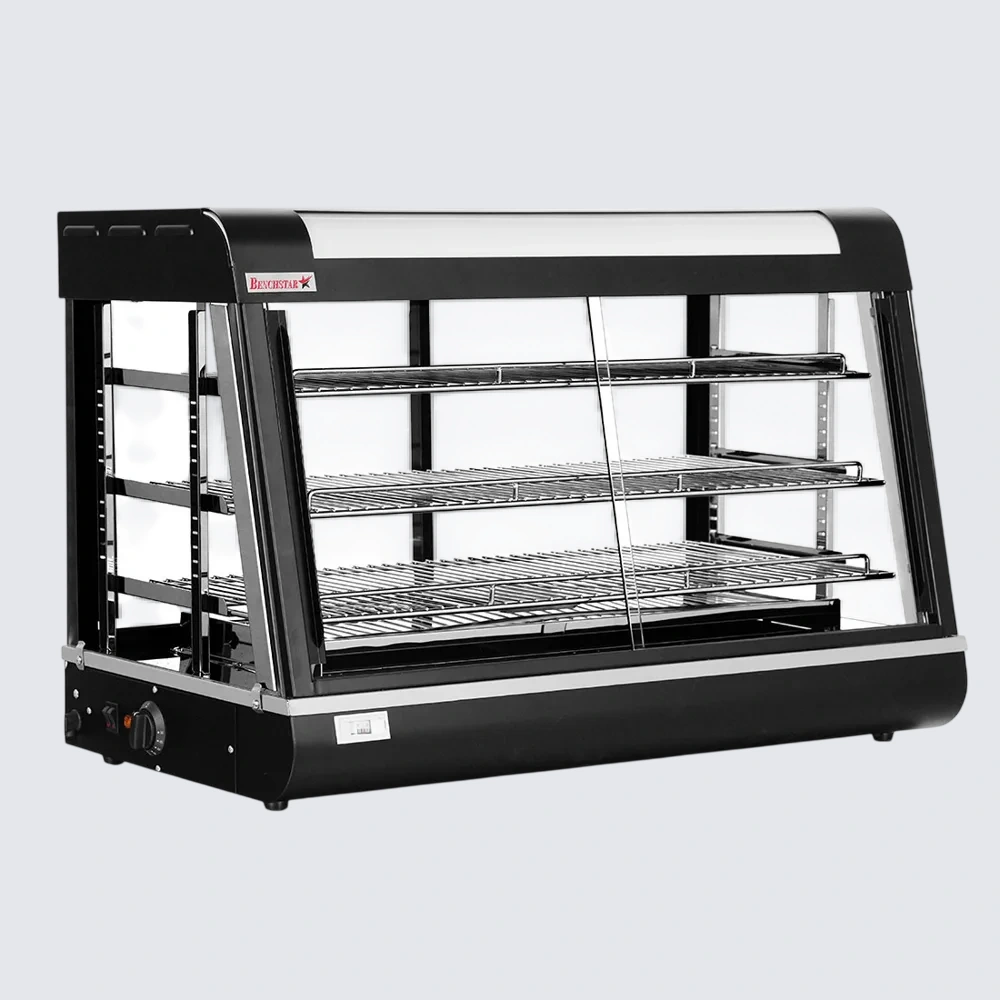 Benchstar PW-RT/900/1E pie warmer and hot food display with 3 shelves, 900×440×655mm, 1.84kW electric, Australia