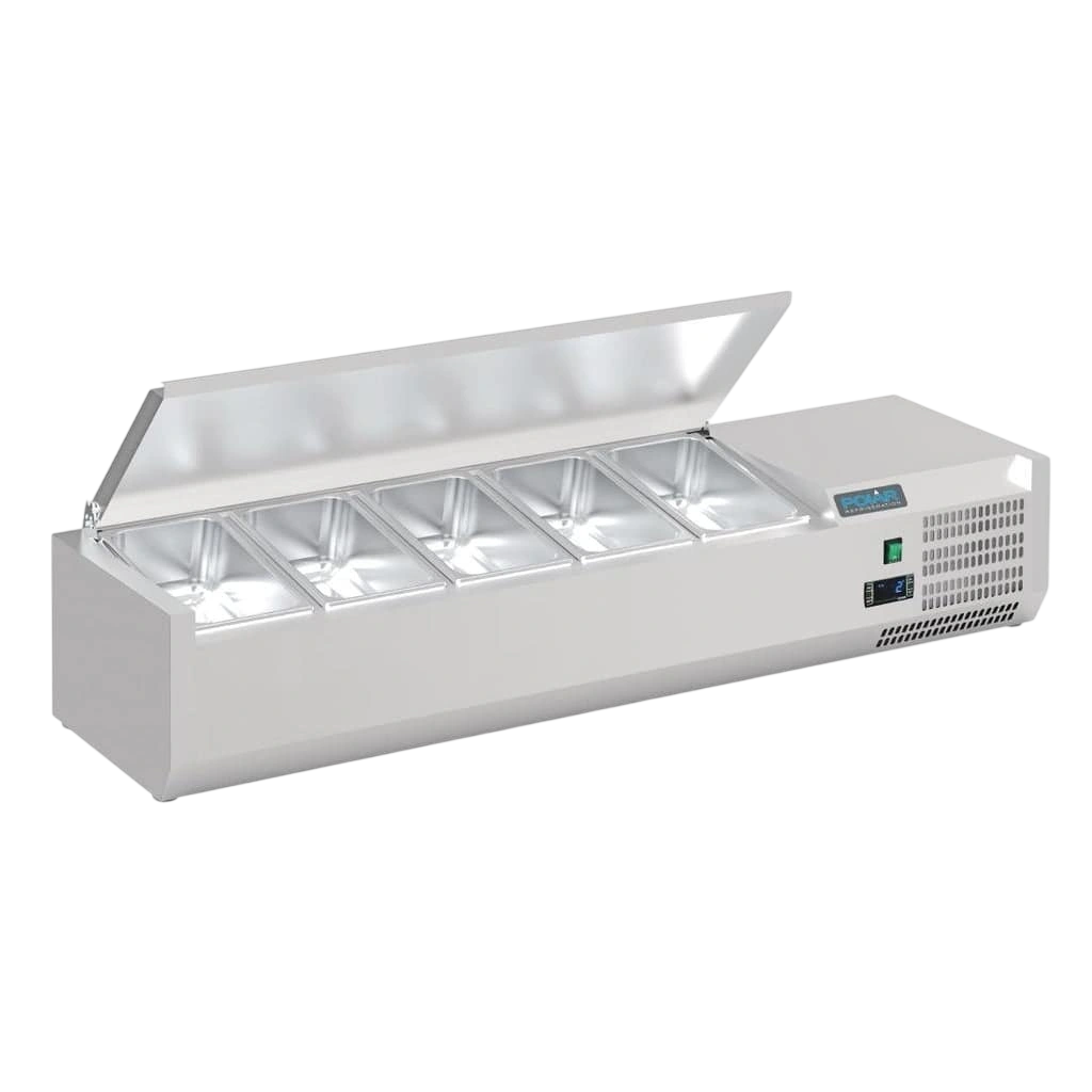 Polar FA854-A G-Series Countertop Prep Fridge with Lid 5x 1/4GN with Hard Stainless Lid