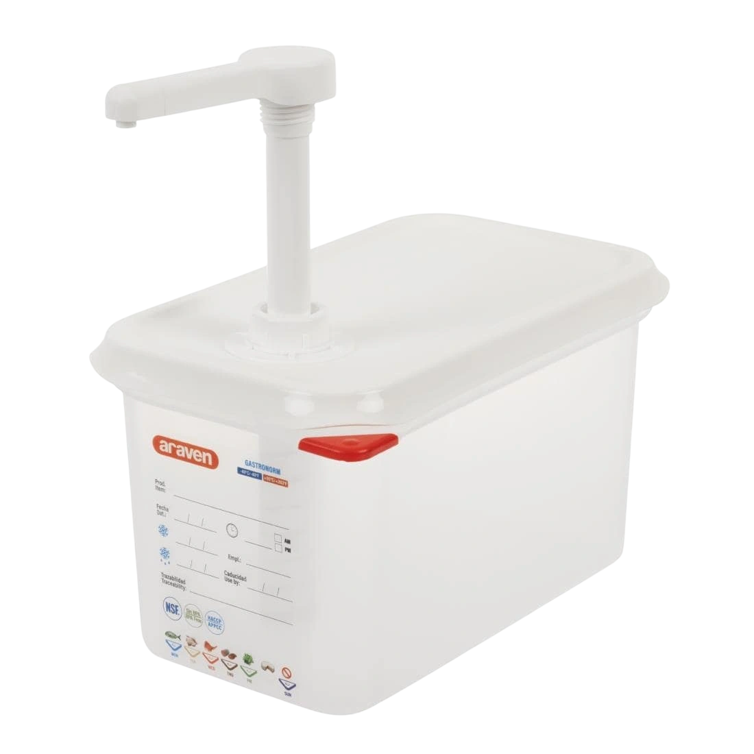 Araven 4.3L Sauce Dispenser – GN 1/4 Size, BPA-Free Push Pump (FR177) commercial kitchen equipment