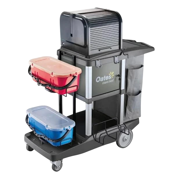 Oates JC-3000ZXE Platinum Janitors Cart Amplified | 4 Compartment Lockable Trolley commercial kitchen equipment