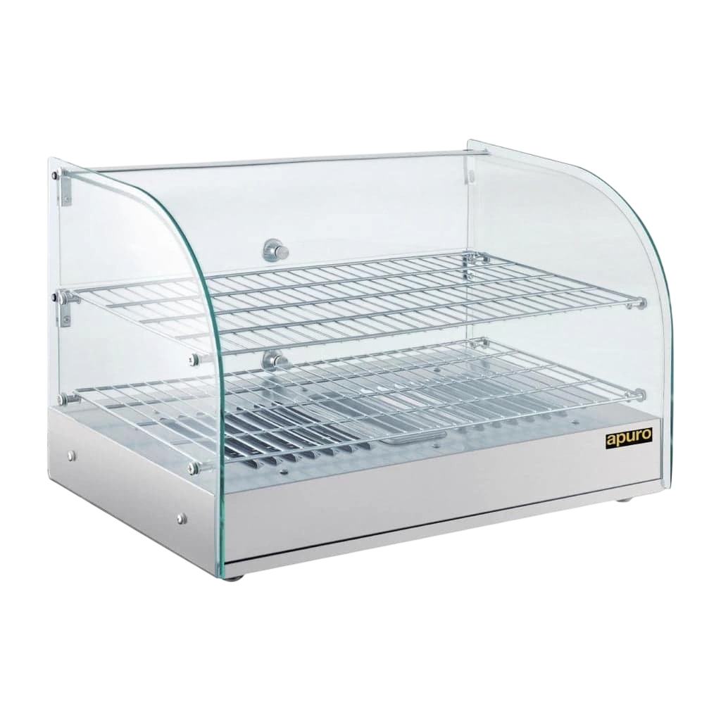 Apuro CK916-A Pastry Heated Showcase – 45L, Curved Glass, 2 Shelves, 800W commercial kitchen equipment