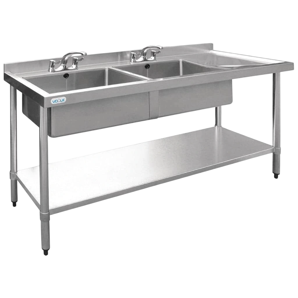 Vogue Double Bowl Sink R/H Drainer - 1800mm x 700mm (90mm Drain) commercial kitchen equipment