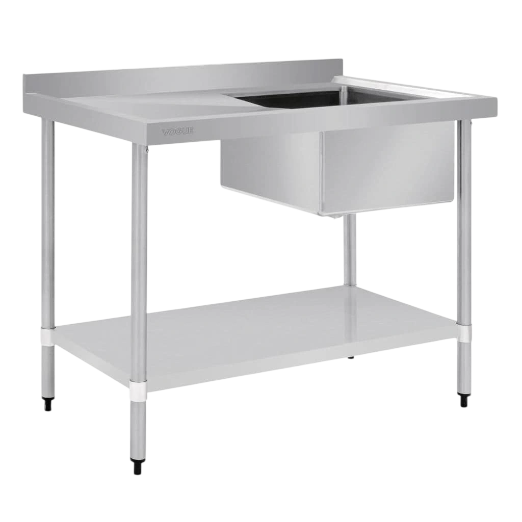 Vogue Single Bowl Sink L/H Drainer - 1200mm x700mm (90mm Drain) commercial kitchen equipment