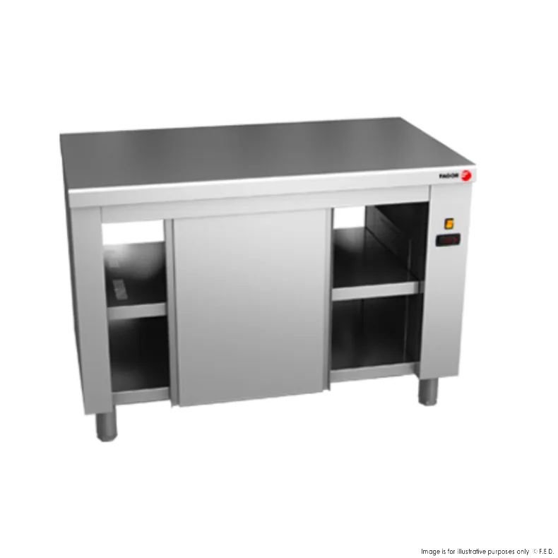 Fagor ACC-180 pass-through hot counter with sliding doors and undershelf