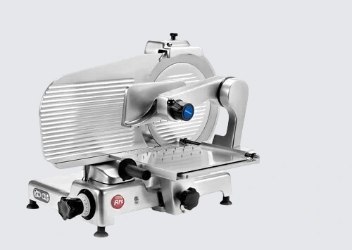 RFE Lux STD 370 BZ belt-drive meat slicer with fresh-meat tray