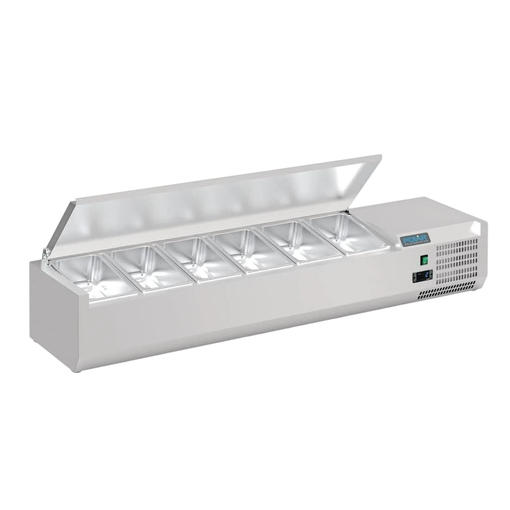 Polar DA680-A G-Series Countertop Prep Fridge with Lid 6x 1/4GN with Hard Stainless Lid