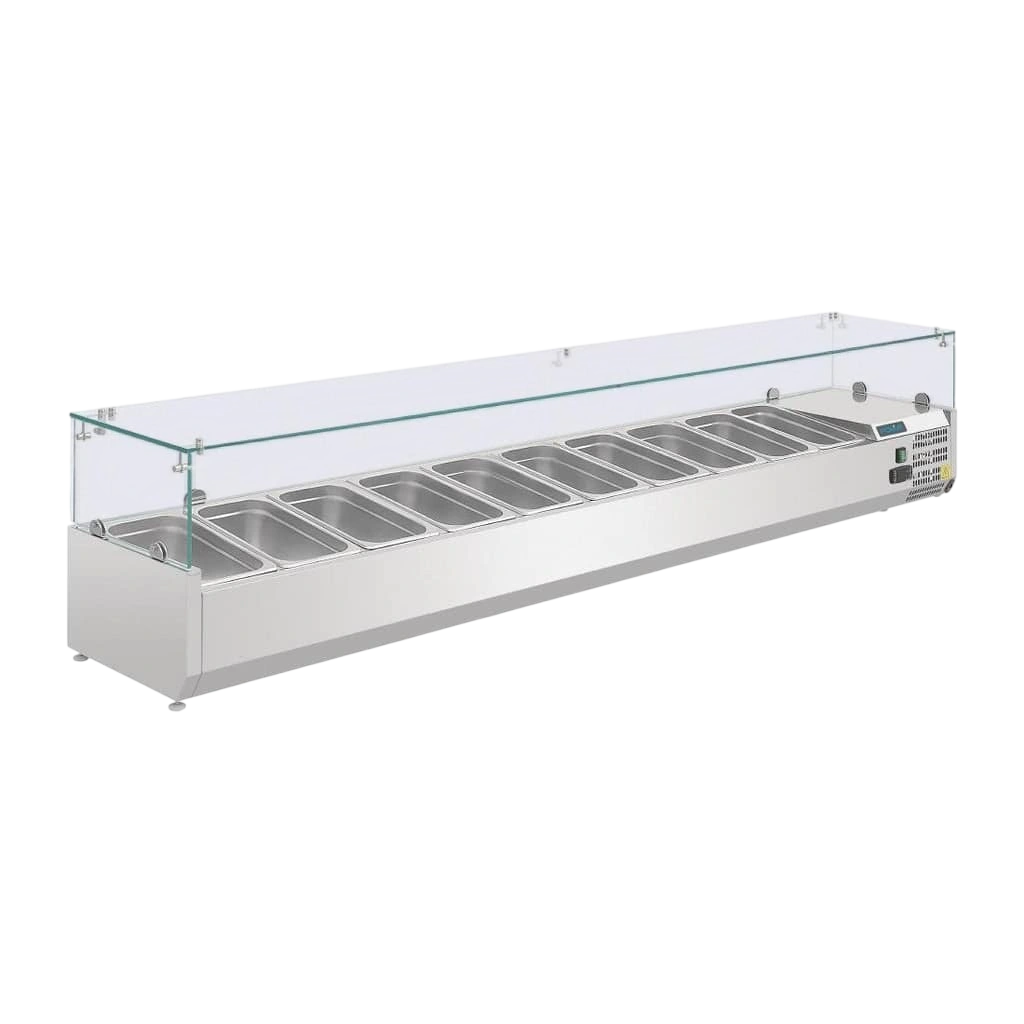 Polar G611-A G-Series Countertop Prep Fridge – 10× 1/4GN, Glass Sneeze Guard commercial kitchen equipment