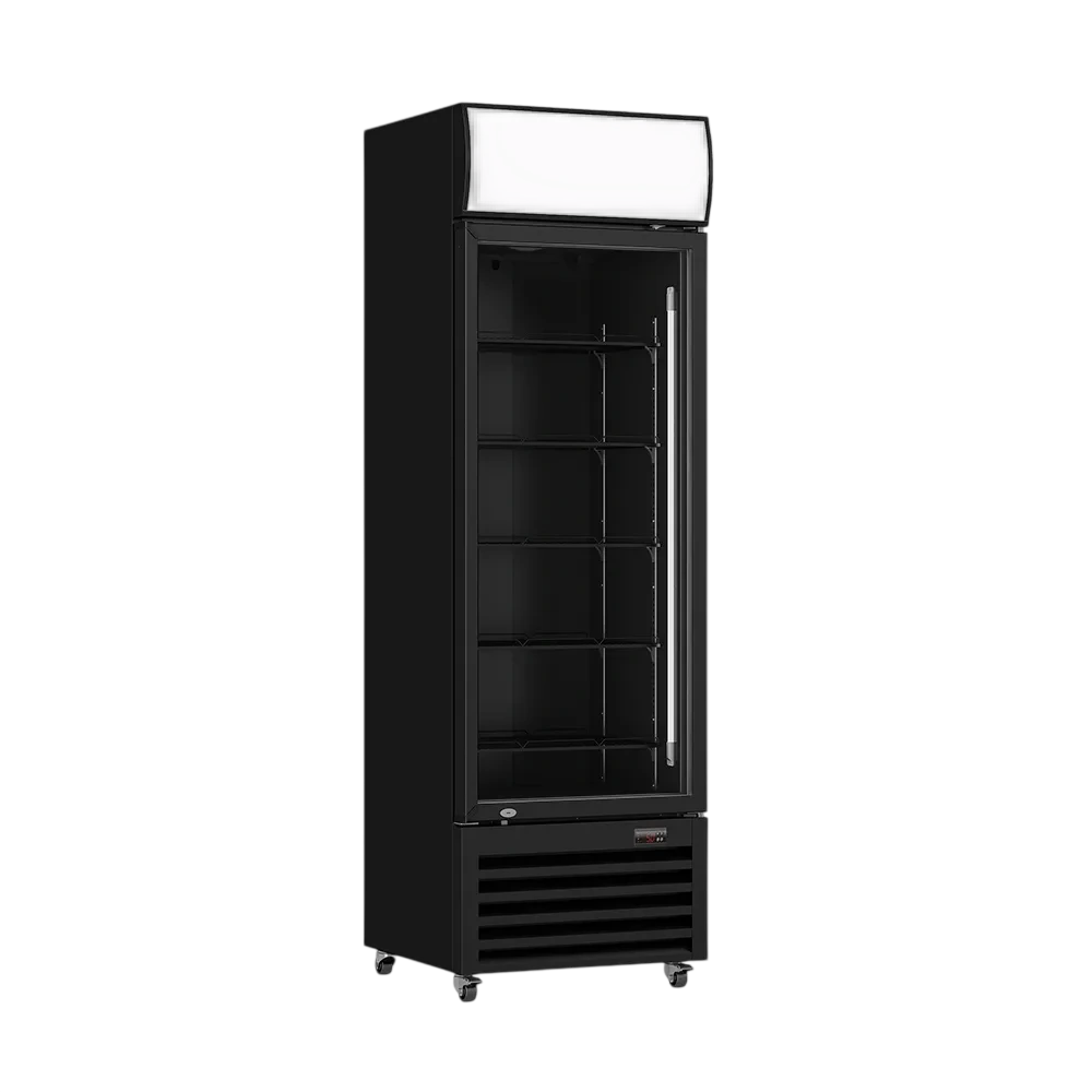 Thermaster LG-540BP single glass door upright drink fridge 530 L capacity 700 mm width R290 refrigerant 9-star GEMS black Colourbond – front view, Australia