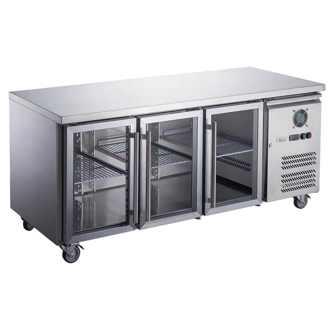 FED-X XUB6C18G3V Three Glass Door Bench Fridge Stainless Steel