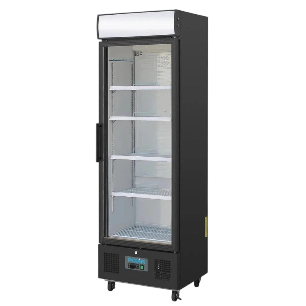 Polar GH427-A G-Series Upright Display Fridge – 368L, Black Glass Door commercial kitchen equipment