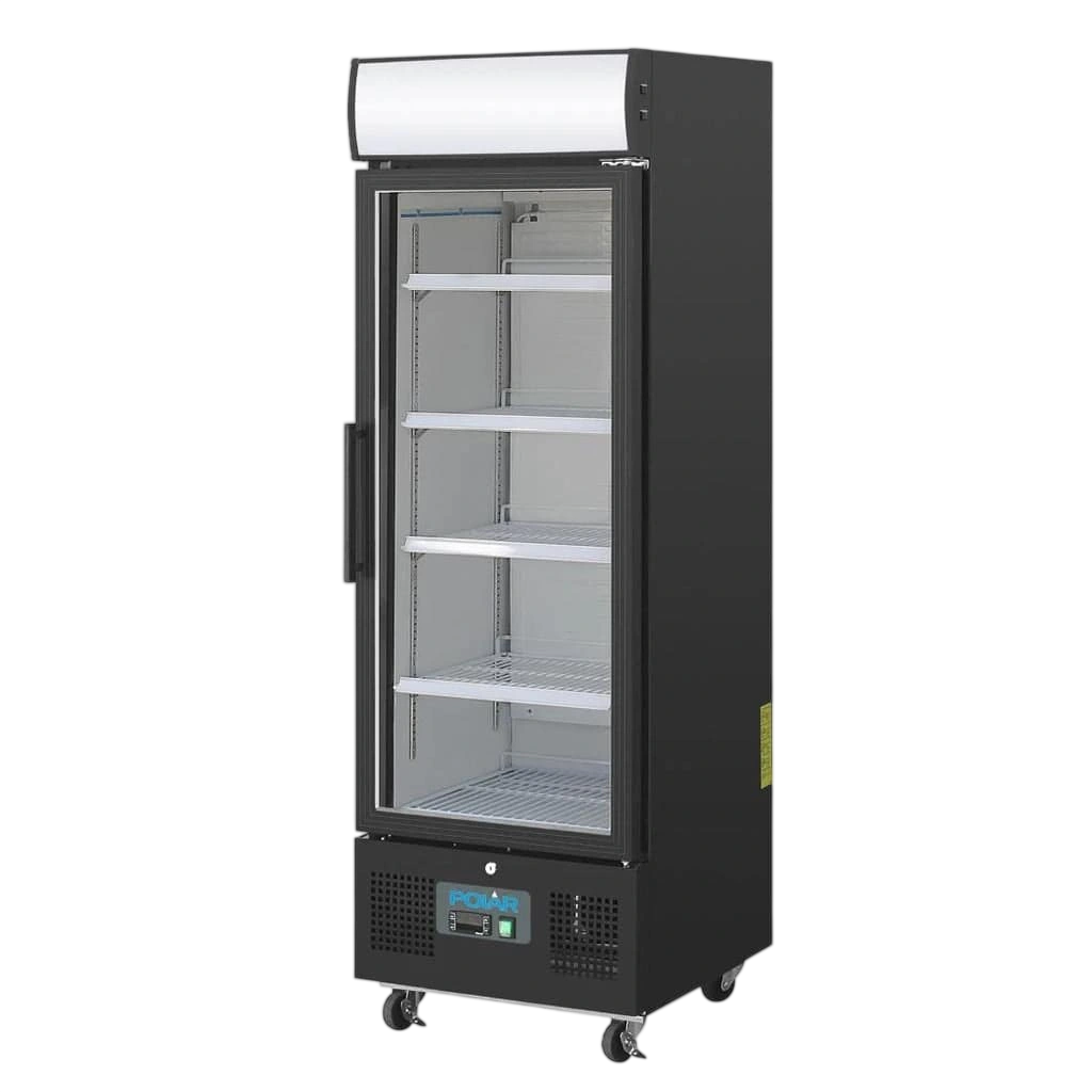 Polar GH426-A G-Series Upright Display Fridge – 218L, Black Glass Door commercial kitchen equipment